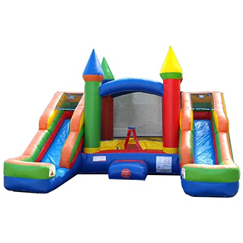 Inflatable Bounce House and Double Slide Combo Unit 16.5 x 15 x 11 Foot- Crossover Rainbow Castle Combo Bouncer, Kids Outdoor Toys, Jumpers for Kids - Bounce House with Blower, Stakes, and Storage Bag